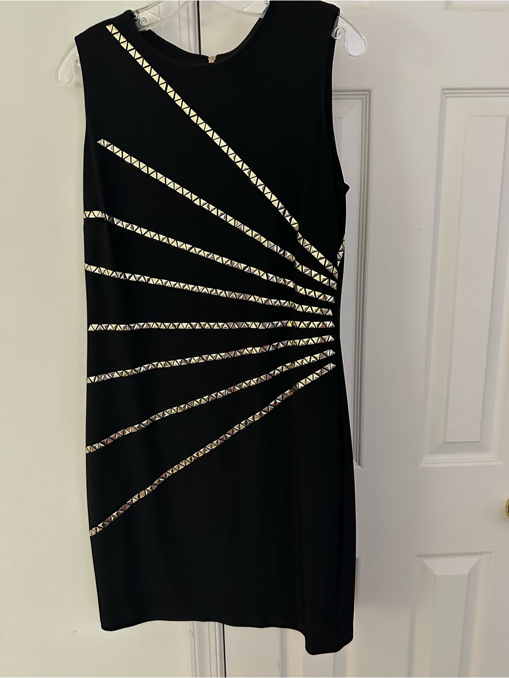 Frank Lyman Design Black Sleeveless Mini Dress with Gold Stud Detailing